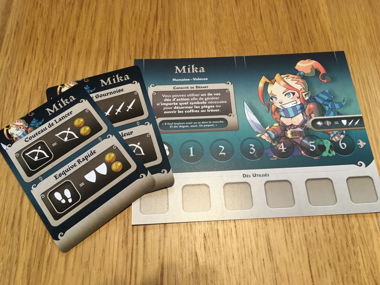 Une des fiches personnages avec ses deux cartes compétences