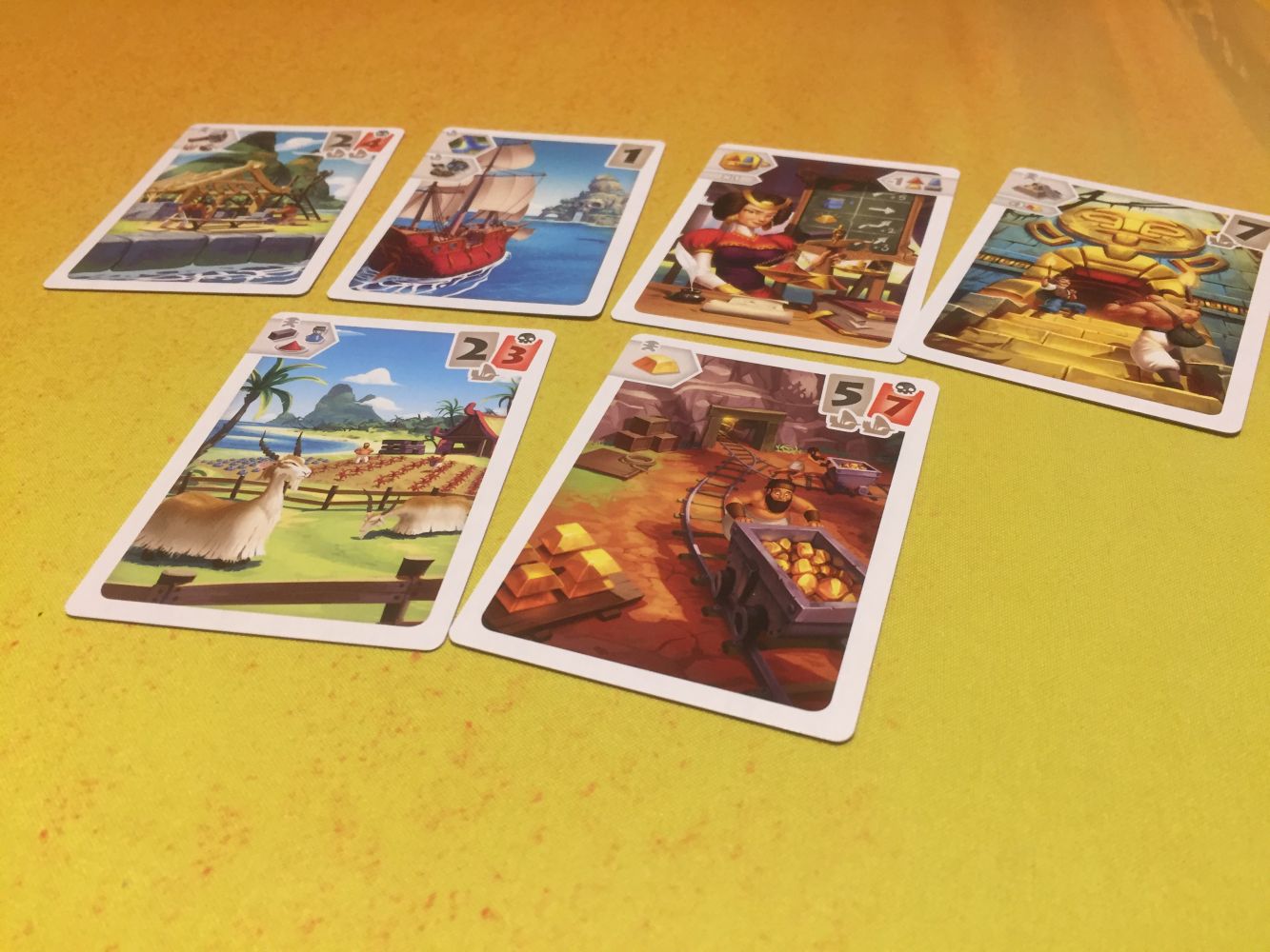 Bâtir, Naviguer, Faire fluctuer le marché, Explorer des ruines anciennes, exploiter une ressource, mettre en place une mine d'or.