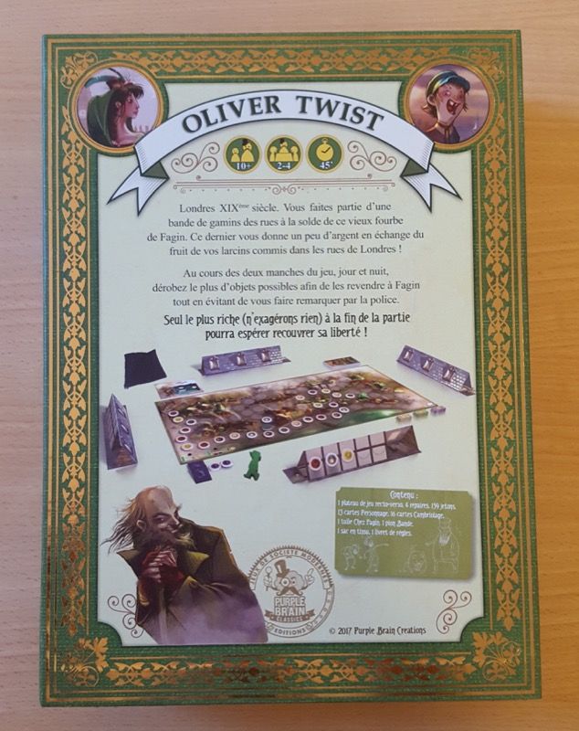 Le dos de la boite avec une vue du contenu de la boite et la mise en place du jeu.