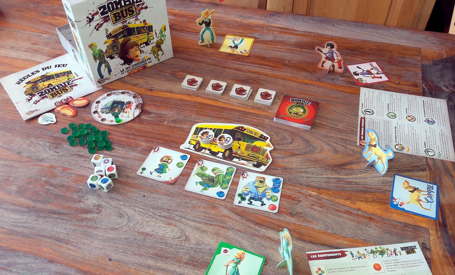 Mise en place pour 4 joueurs prêts à en découdre contre les zombies.