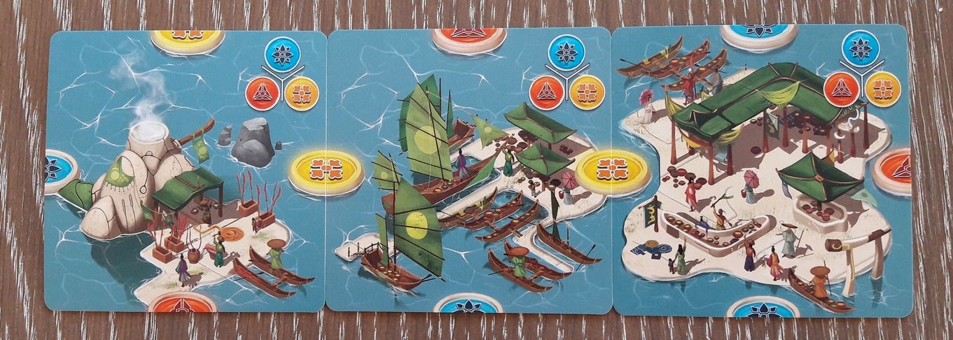 Les cartes îles.  5/5 : les bâtiments commerciaux. On y troque des hallebardes et des épices.
