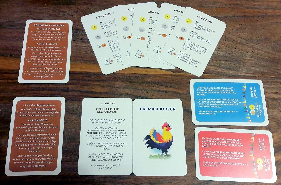 Aides de jeu, cartes marchés (décomptes) et premier joueur