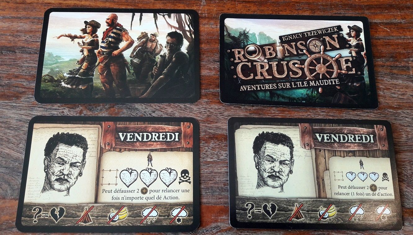 Vendredi (et le chien) ont vu leur dos relooké et leur piste de vie adaptée à la taille des nouveaux pions ( à droite).