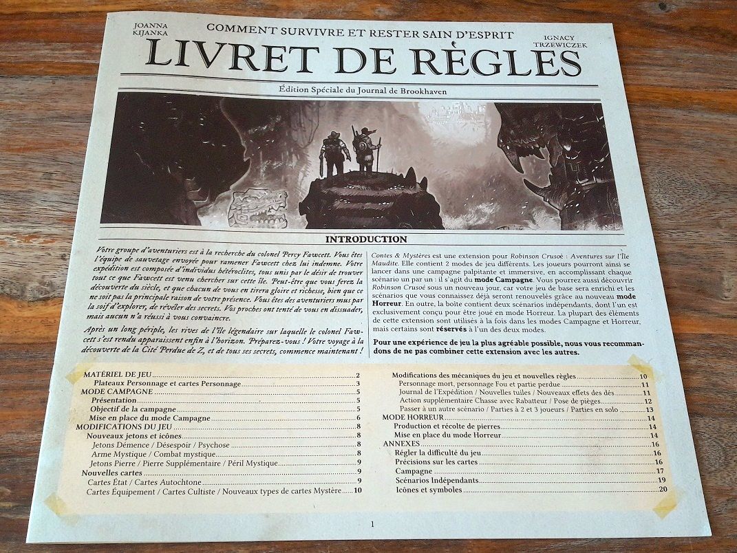 Le livret de règles est très conséquent on je dous avouer toujours aussi mal fichu... c'est la marque de fabrique de Robinson Crusoé il faut croire