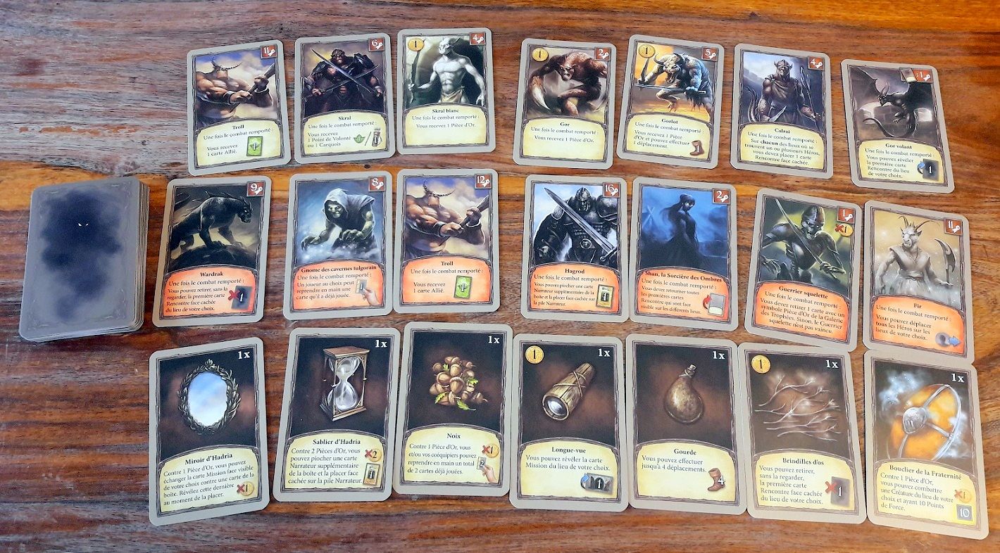 Beaucoup de rencontres possibles : ennemis simples puis difficiles (en rouge) et objets (en bas).