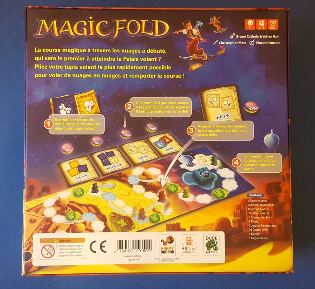 Le dos de la boite qui donne une première idée du matériel et de la mécanique du jeu