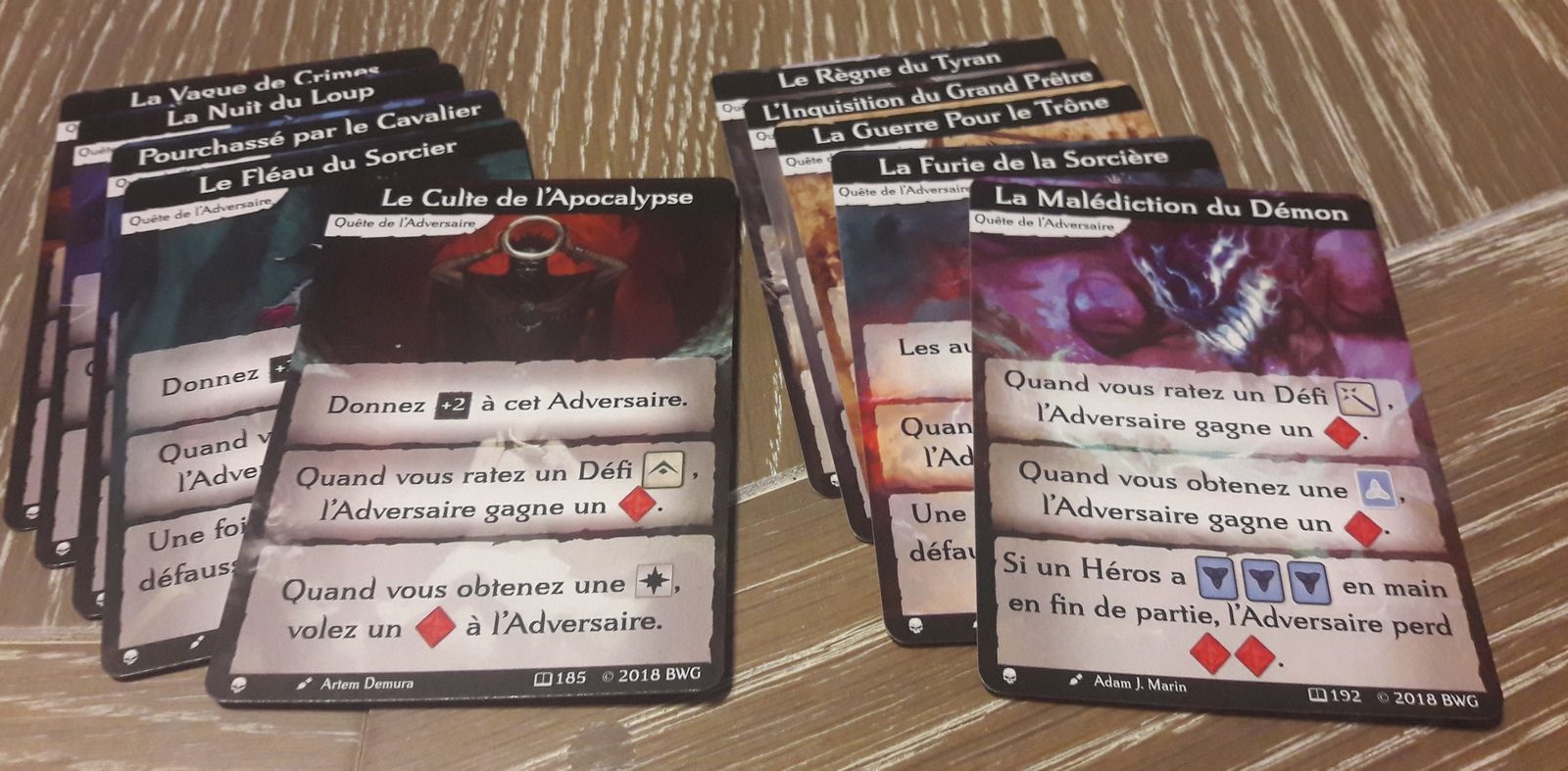 5 adversaires à l’acte 2 et 5 adversaires à l’acte 3. Ceux de l’acte 2 ont tous le même pouvoir : +2 sur la difficulté du défi comme vous allez l’affronter à la fin de votre partie il faut bien que son niveau soit un peu gonflé !