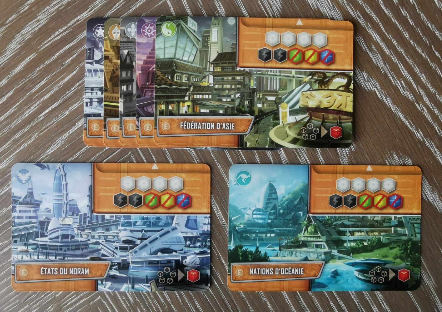 Face E : Caractéristiques identiques pour tout le monde : un maximum de ressources de base et de la corruption sur les 3 autres.