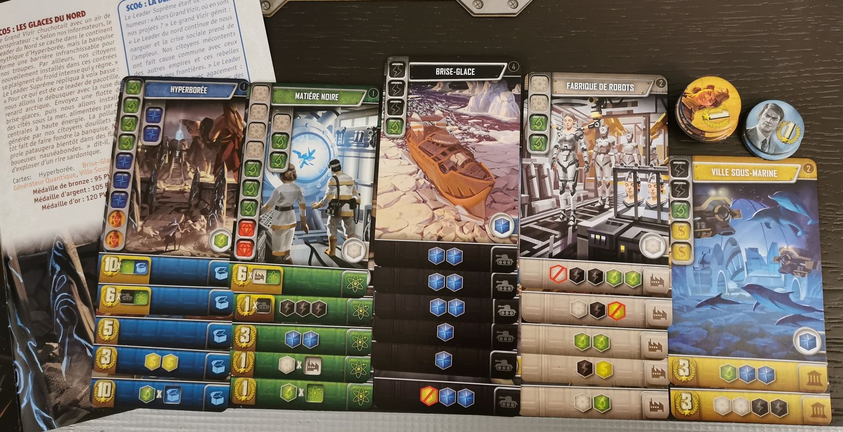 Scenario 5 : 135 points. niveau or + 15 points  avec 3 cartes double scoring sur le vert. C'est comme cela qu'il faut jouer !