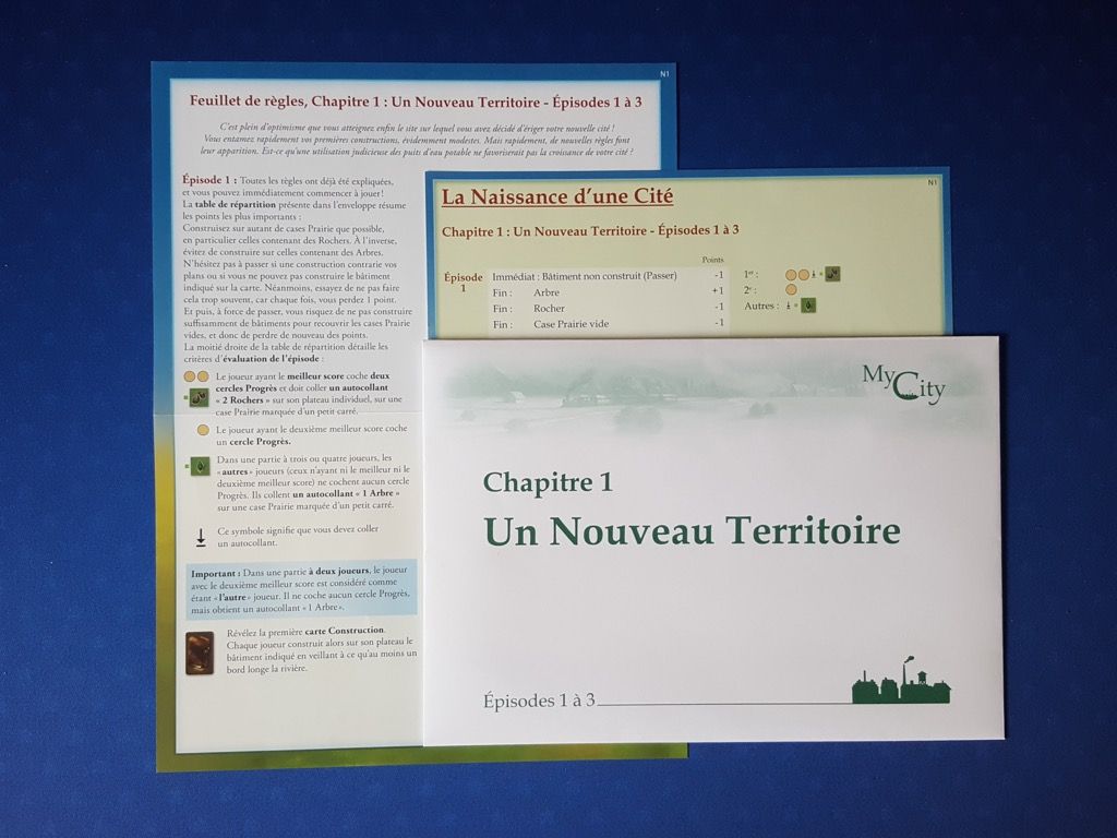 Un aperçu du feuillet de règles présentant à chaque fois de nouvelles règles pour le jeu et la table de répartition qui résume à gauche les points que les joueurs marqueront ou perdront et à droite l'évaluation de l'épisode.