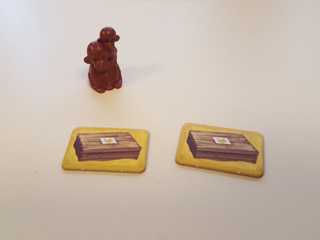 Quand un singe atteint la rive avec les caisses de bananes, le joueur prend une caisse  la regarde et la pose face cachée devant lui (2 caisses si c'est la maman et son petit !).