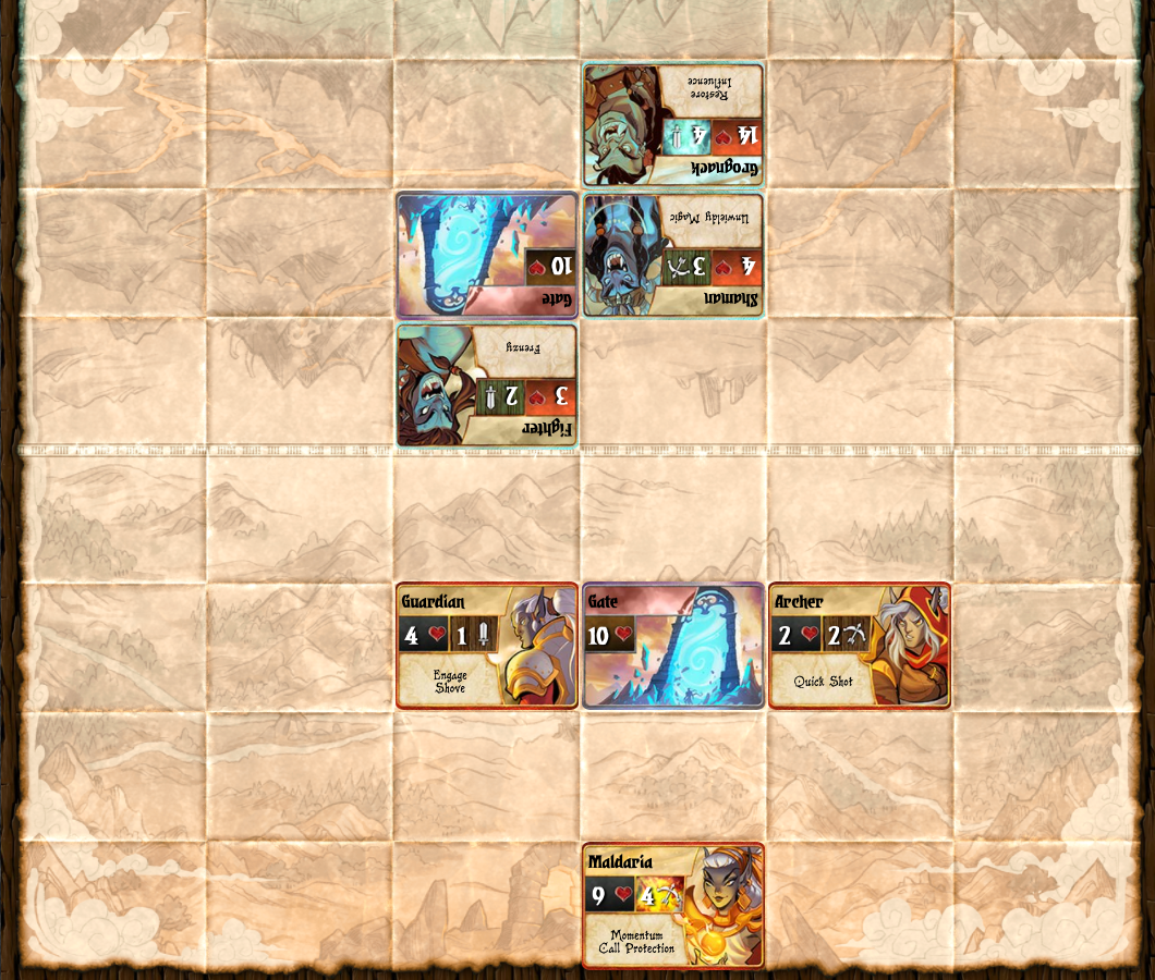 Partie mise en place - Les Elfes du Phénix (en bas) contre les Orcs de la Toundra (en haut)