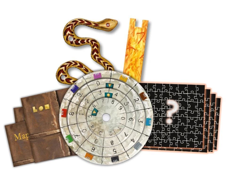 Les composants de la boite d'Exit Puzzle - Le Temple Perdu