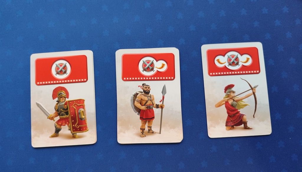 Les cartes militaires offrent des boucliers pour augmenter votre puissance militaire. Celles avec l'icône cor de chasse font progresser les conflits.