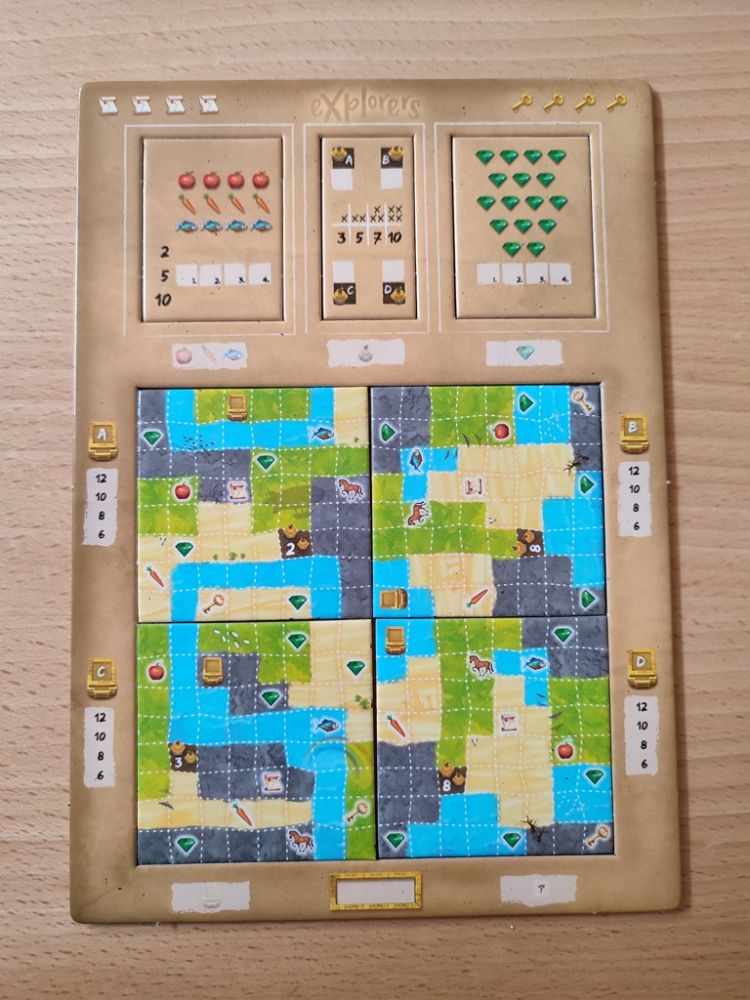 Pour les premières parties,  utiliser  la face A  des tuiles aliments, villages et gemmes.