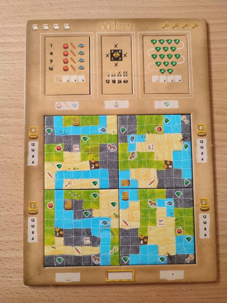 Après quelques parties, utiliser  la face B  des tuiles aliments, villages et gemmes (scorings différents). Après s'être bien familiarisé avec le jeu, on pourra passer à la face B du plateau joueur qui