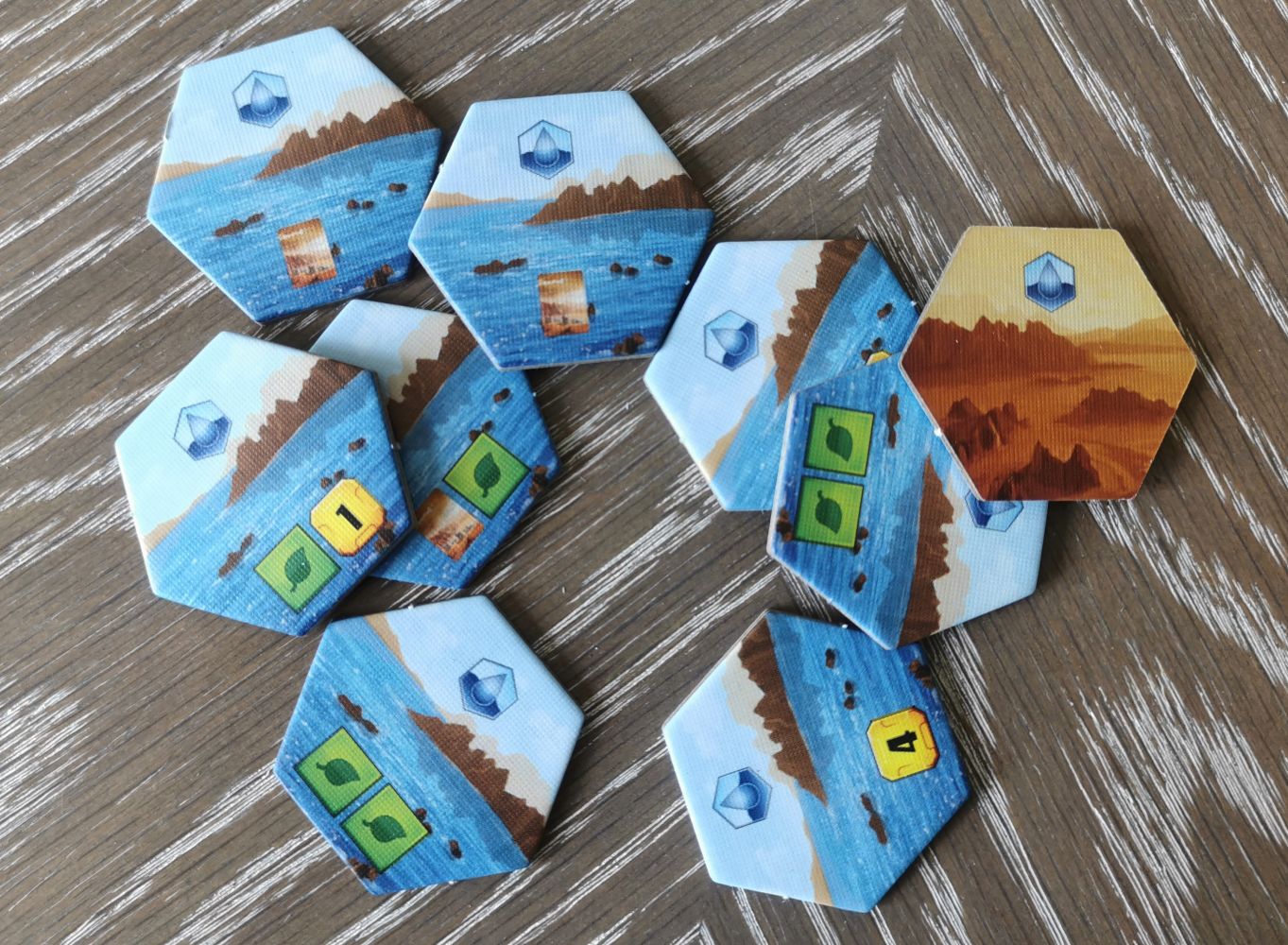 Les 9 tuiles apportent des bonus en “Plante”, "crédit" ou “carte” .