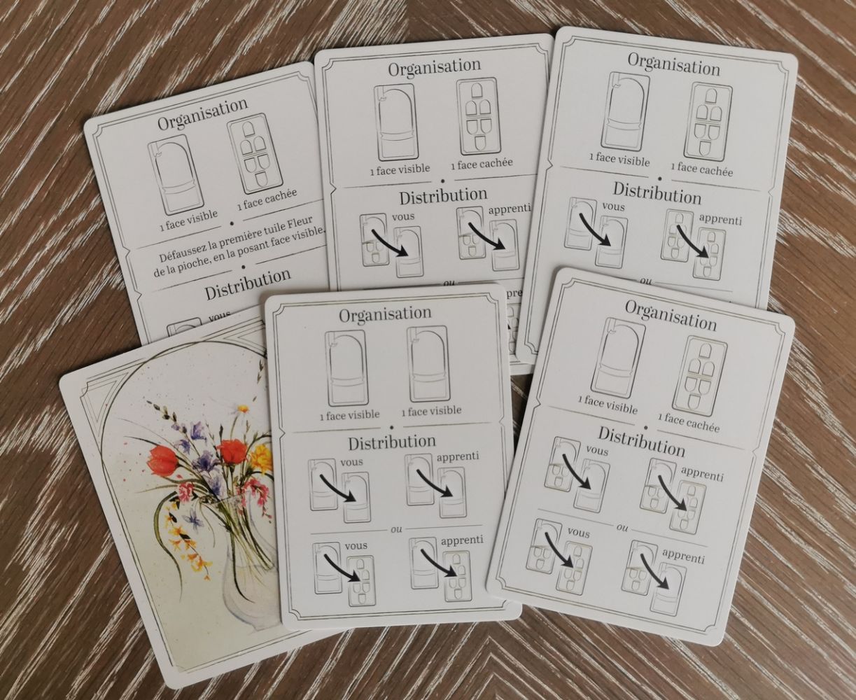 6 cartes pour 4 tours par manche pour laisser du suspens sur la dernière carte tirée.