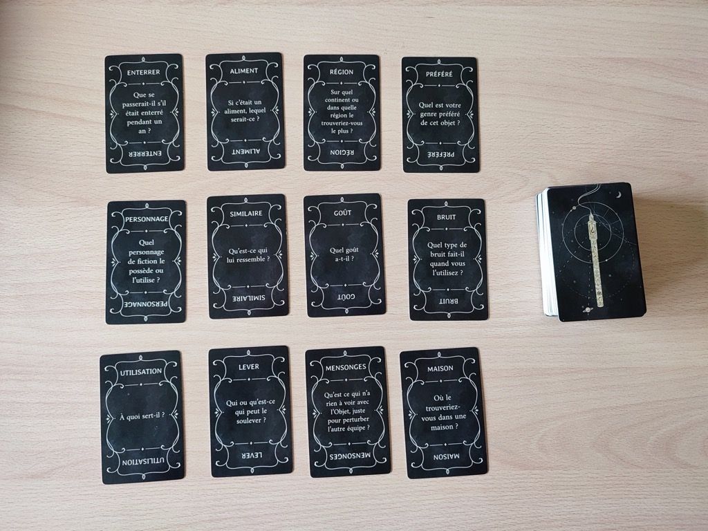 Les 100 cartes Question : différents thèmes de questions des plus simples oui plus saugrenues pour tromper l'adversaire...