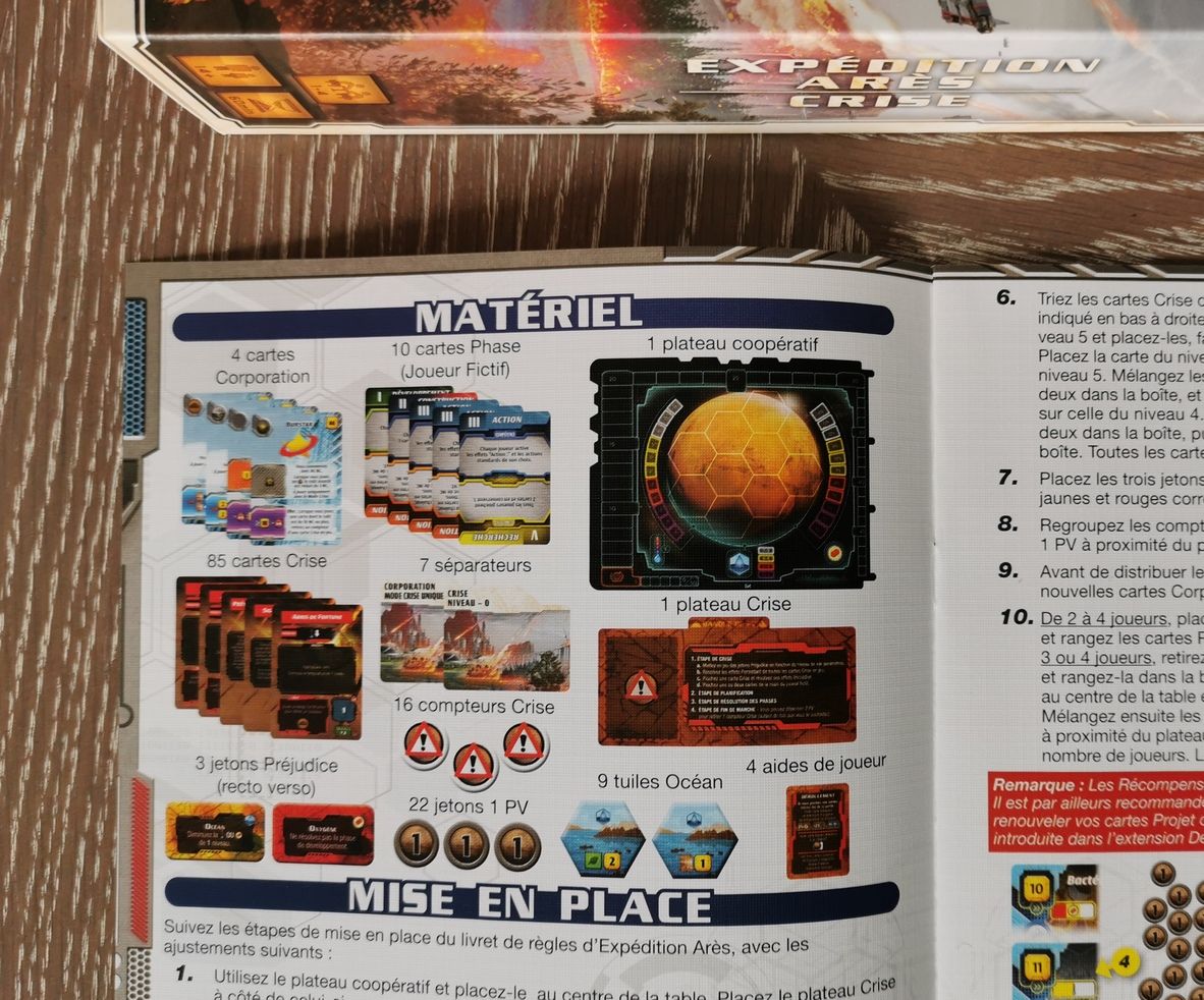 Le récapitulatif du matériel de Crise dans la règle