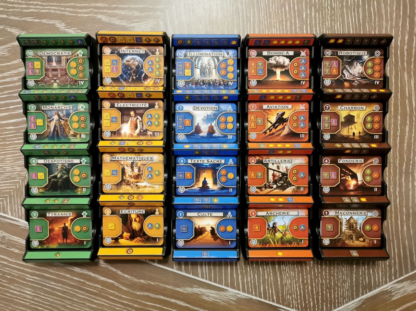 les 5 rangements de cartes technologie prêt pour une partie