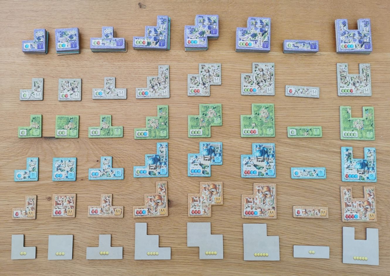 8 formes de tuiles, 5 couleurs, 2 tuiles de chaque couleur pour chaque forme.