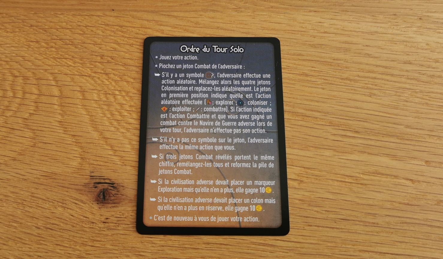 Carte d’aide servant à décrire le tour du robot