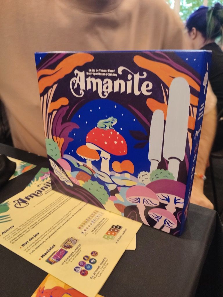 Après la pause casse-croûte, Cyril et moi partons faire un tour chez Spiral Editions même si les illustrations de  la boite d'Amanite ne nous attirent pas plus que ça.