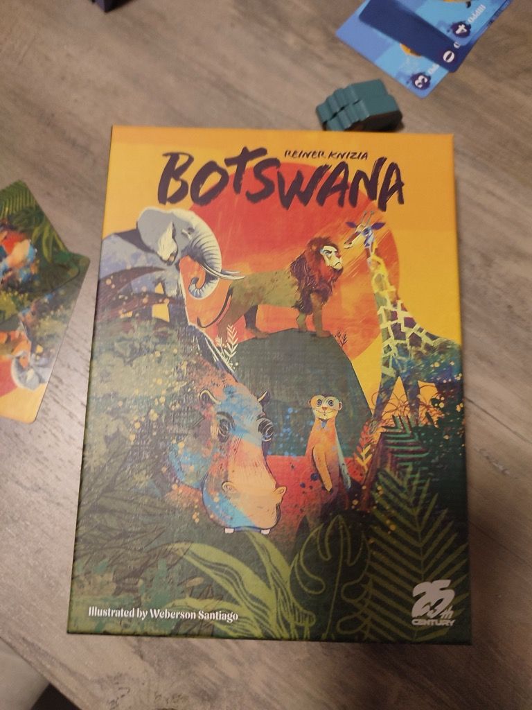 Découverte du soir de ma boite de Botswana, un vieux jeu (1994) de Reiner Knizia réédité chez 24th Century Games.