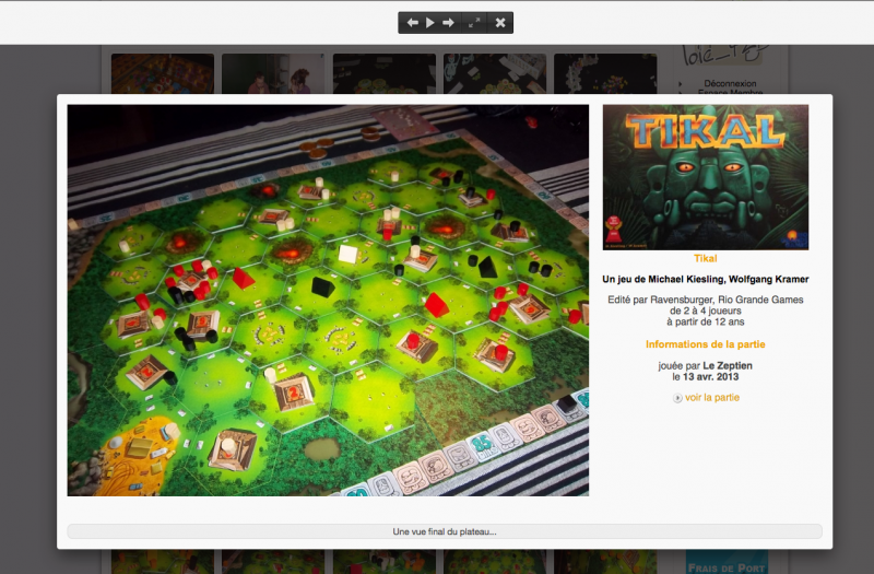 un aperçu du diaporama avec les informations du jeu (parties / reportages)