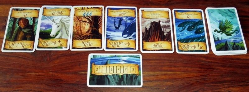 Un échantillon (significatif) des différentes cartes que l'on pourra rencontrer dans ce marché de 6 cartes disponibles (coûtant de 0 à 3 pièces).