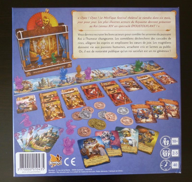 Le dos de la boîte avec le matériel, le pitch et les informations.