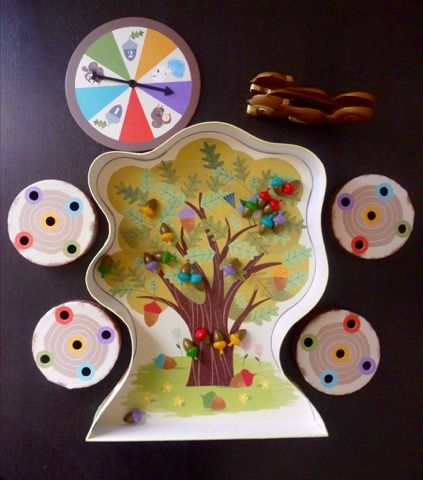 La mise en place du matériel avec les glands à ramasser dans le fond de la boite.