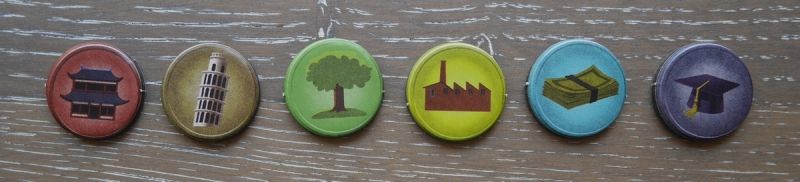 China Town, Little Italy, le parc, les usines, les banques et l'université. Ces jetons symbolisent votre emprise sur la ville.