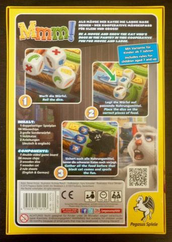 Le dos de la boite avec le rappel des règles en allemand et en anglais.