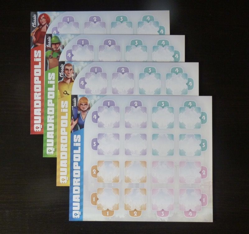 Les 4 tableaux individuels représentant la ville de chaque joueur avec sur le recto le mode Classic.