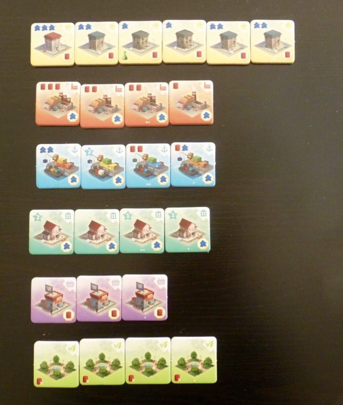 Les tuiles bâtiments de la catégorie 3 (numérotées 3 au dos) 