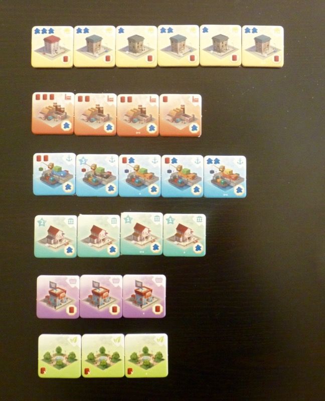 Les tuiles bâtiments de la catégorie 4 (numérotées 4 au dos) 