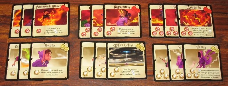 Les cartes sorts de la magie du feu et de l'air de niveau 1, 2 et 3 ; 1 seule de chaque lors de chaque partie !