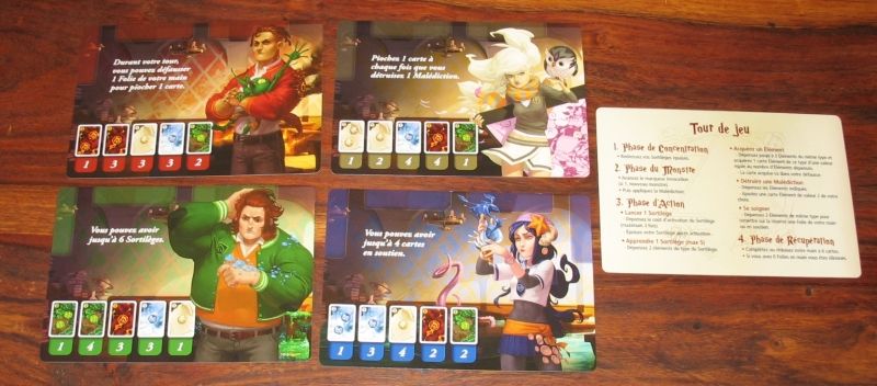 3 emplacements autour du plateau permettront de se soutenir entre joueurs, chaque étudiant possédant son propre pouvoir. Au dos une aide de jeu.