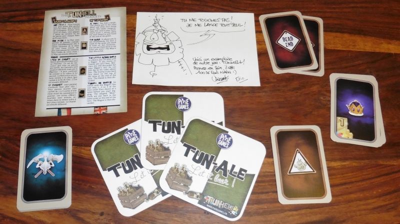 Des cartes nains, mines, fond de mines et leader + les règles, les sous-bocks et un petit message...