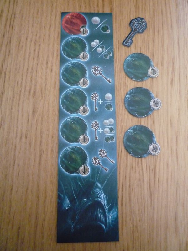 La piste de Menace, avec le jeton menace et ses récompenses