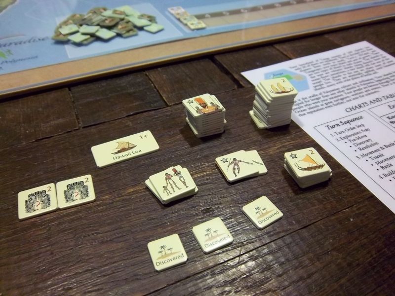 Mes pions : des villageois, des guerriers, des bâteaux, des leures appelés "rumeurs".