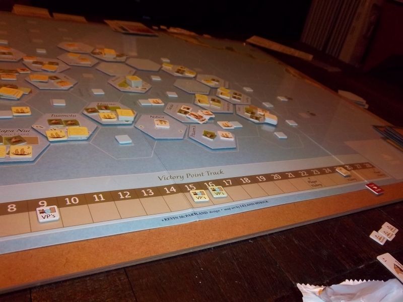 Situation finale au Sud-Ouest de la carte et la position des marqueurs de scores. Monsieur Luc termine largement devant.