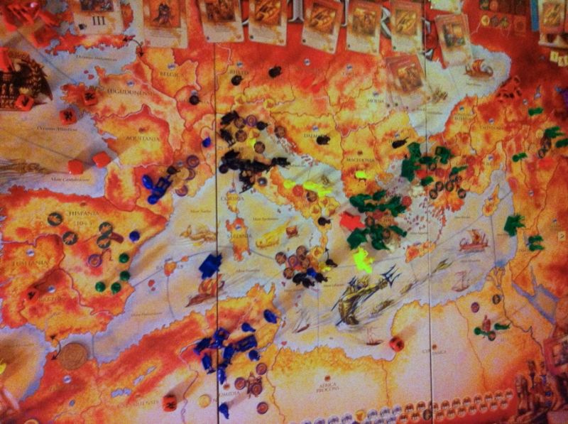 La situation finale : le Sceptre vert se sera finalement contenté de l'Asie, de la Grèce et de l'Espagne. Le Lion et l'Aigle n'auront jamais réussi à quitter la péninsule italienne.