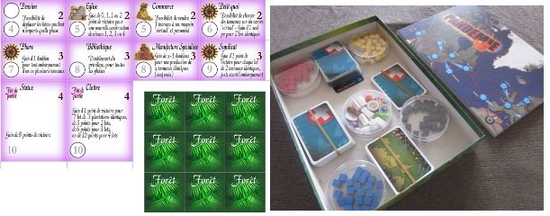 l'extension puerto rico à gauche et ma boîte pandémie avec les cartes imprimées et plastifiées en haut (les cubes dans des boîtes pétri pour rester dans le ton).