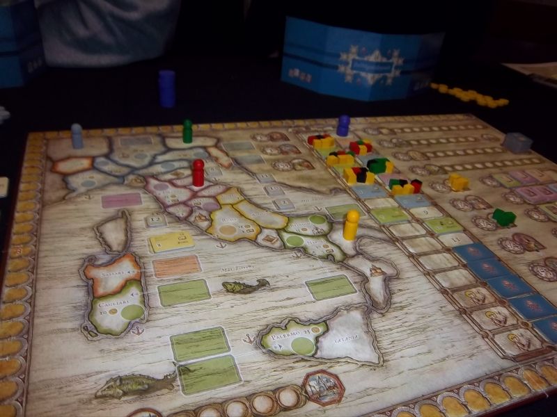 Les positions de départ : Moi en rouge, Palf en jaune, Magicnes en gris et Unkle en vert.