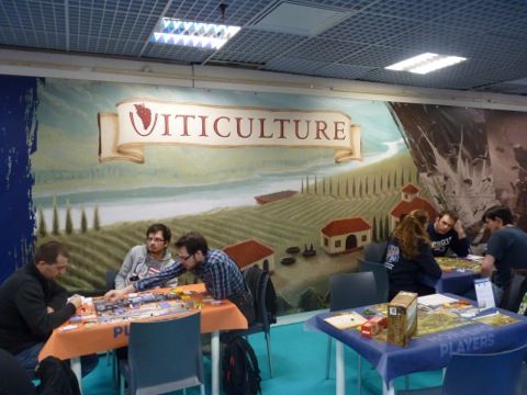 l'énorme affiche de Viticulture sur le stand Morning Players
