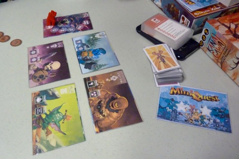 On termine la journée par un nouveau petit tour chez Sorry We Are French/Happy Baobab pour une 2ème partie de Cannon Buster et Manu nous propose ensuite de tester un autre proto Miniquest un coopérati