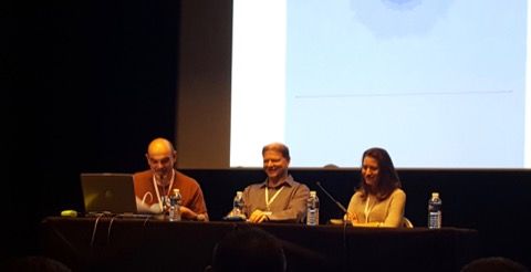 En présence de Mathilde Spriet (gigamic), Alain Rivolet (auteur) et Bruno Cathala (auteur).